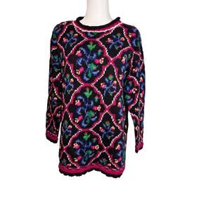 Vintage Motherhood Sweater Black Pink Size‎ SMALL Floral Maternity
